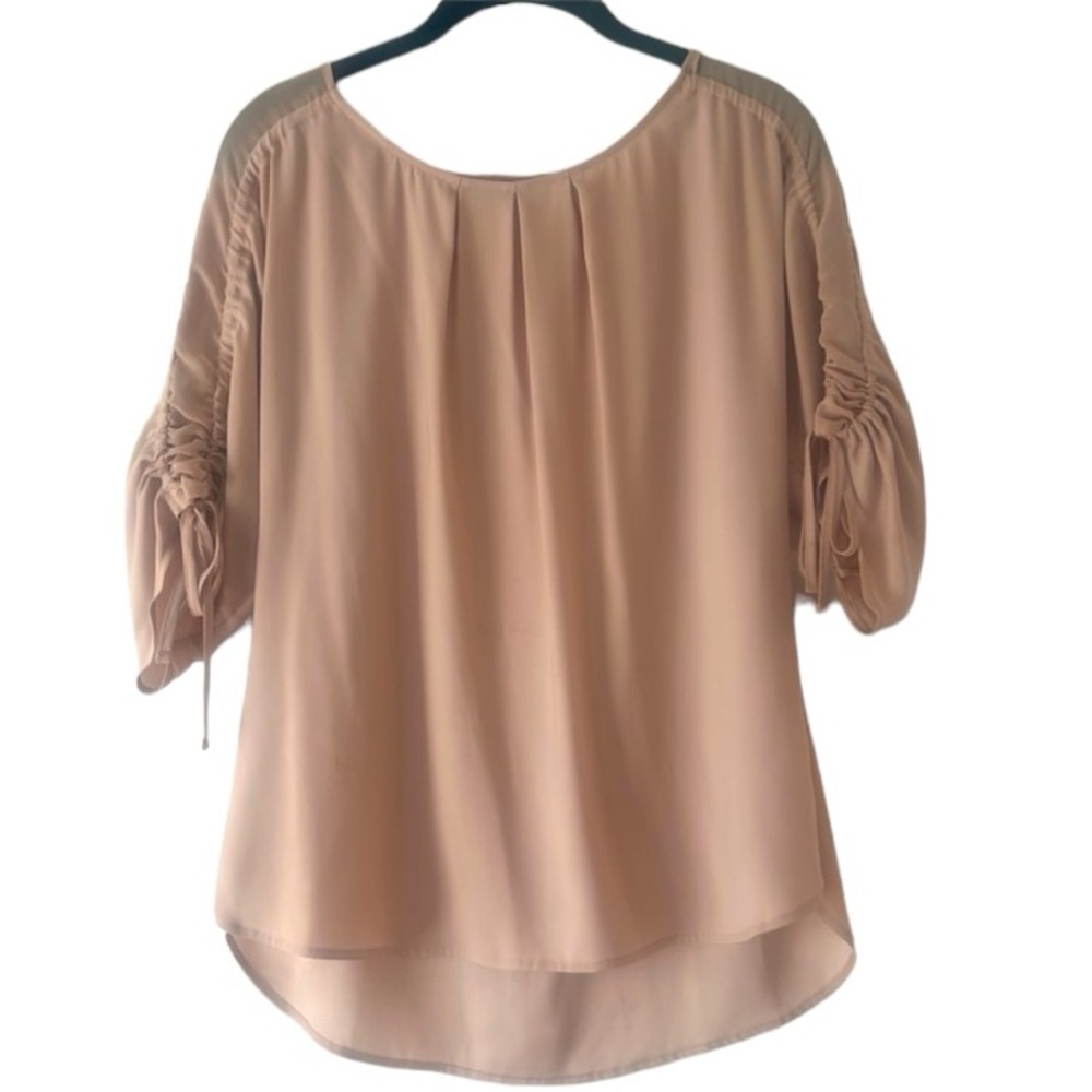 Ann Taylor Cream Blush Flowy Blouse with Gathered 3/4 Sleeves, Sz: XL
